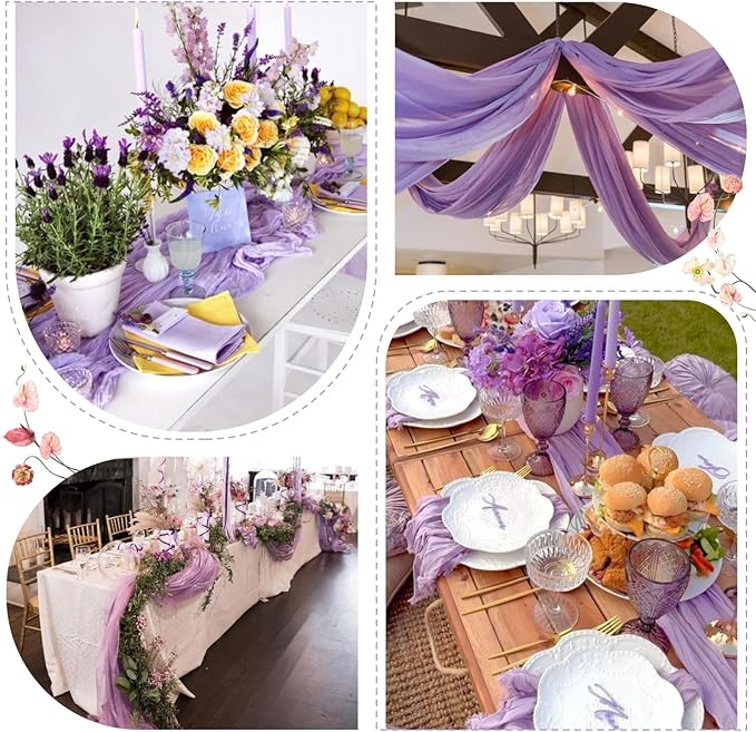 Sioloc 10 Pack Lilac Purple Lavender Cheesecloth Table Runner Fall Autumn Decor for Home 10ft Table Cloth for Tea Wedding Birthday Party Baby Bridal Shower Halloween Thanksgiving