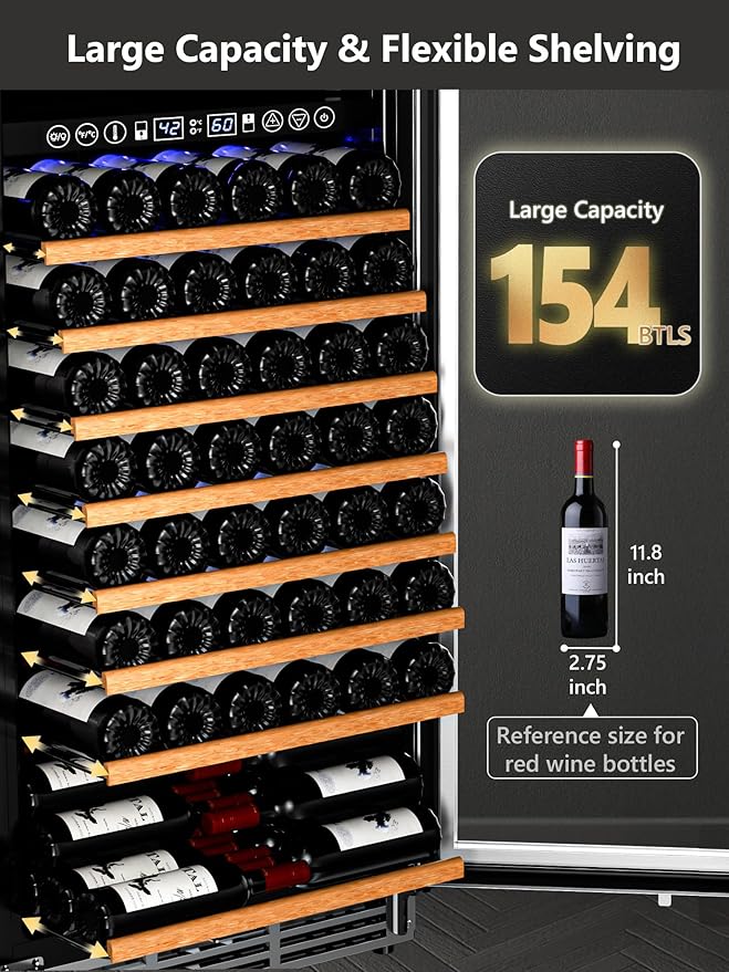 154 Bottle Wine Refrigerator, 24 Inch Wine Fridge Dual Zone with Adjustable Shelf, Wine Cooler with Double Pane Glass Door, Advanced Temp Control, Low Noise, Wide Large Wine Cooler Refrigerator