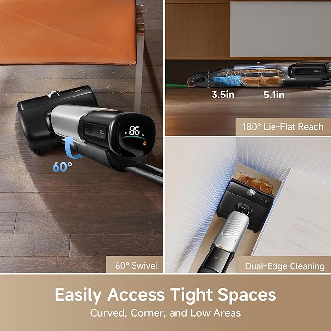 Mova X4 Pro Wet Dry Vacuum Cleaner, 20000Pa Cordless Vacuum Mop with Zero Tangle, Hot Water Mopping for Sticky Messes,194℉ Hot Air Self Drying, 180° Lie Flat, Push-In Charging Station, LED Display