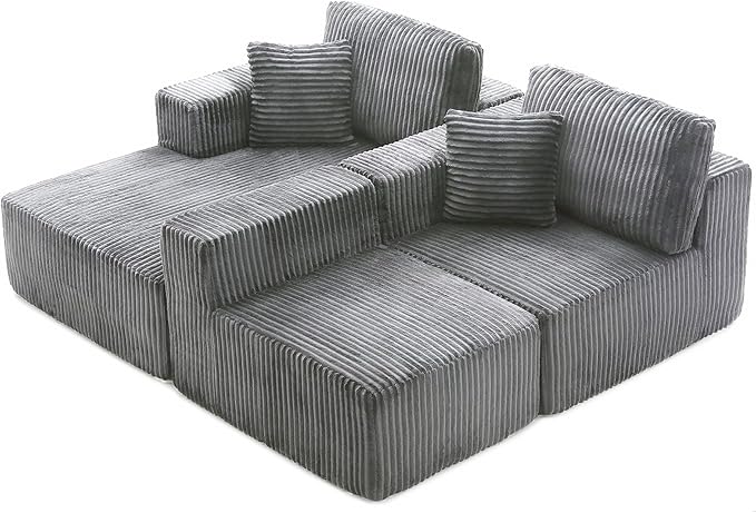 HYJT-H&K Modular Sectional Sofa Cloud Sectional Couch, 107" Comfy Fluffy L Shaped Dark Grey Couches for Living Room, Deep Seat Memory Foam Plush Corduroy Boneless Couch Sectionals Left Facing Chaise