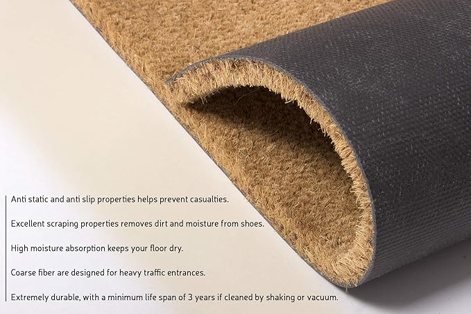 PLUS Haven 17.5x30 Door Mat with Heavy-Duty Backing - Coco Coir Doormat for Outdoor or Indoor Uses - Non-Slip Welcome Mats for Entryway or Porch - Easy to Clean Front Door Mat - Natural Brown
