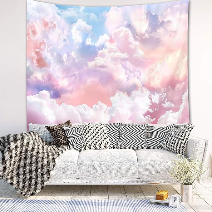 HVEST Pink Cloud Tapestry Colorful Abstract Clouds Natural Landscape Tapestries Wall Hanging for Bedroom Living Room Teen Dorm Indie Decor Poster Blanket,92.5x70.9 Inch
