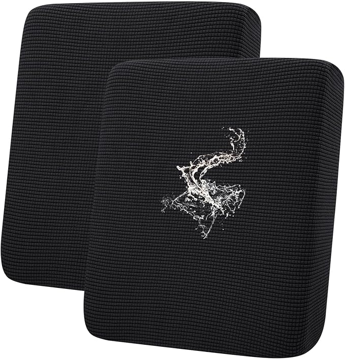 hyha Waterproof Couch Cushion Covers for Pets, Non Slip Sofa Seat Cover for Dogs Washable, Soft Thick Stretch Jacquard Fabric, Sofa Slipcovers with Elastic Bottom (2 Pieces, Black)