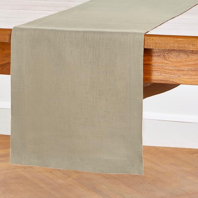 Solino Home Linen Vintage Khaki Table Runner 120 Inches Long - 100% Pure Linen 14 x 120 Inch Table Runner for Fall, Autumn, Thanksgiving - Fete