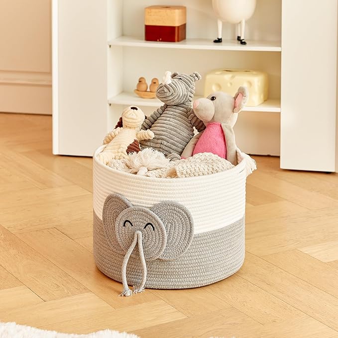Large Baby Cute Storage Basket for Organizing -Elephant White & Grey 15""x15""x11"", 2024282319065