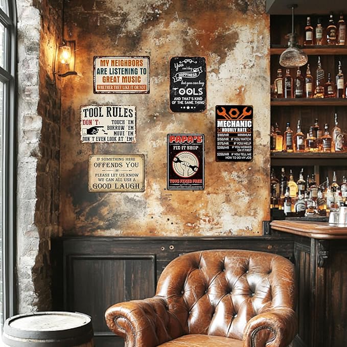 Mechanic Gifts for Men - Garage Metal Tin Signs Vintage Car Shop Accessories Decor Mechanic Hourly Rate Metal Sign 8x12 Inch