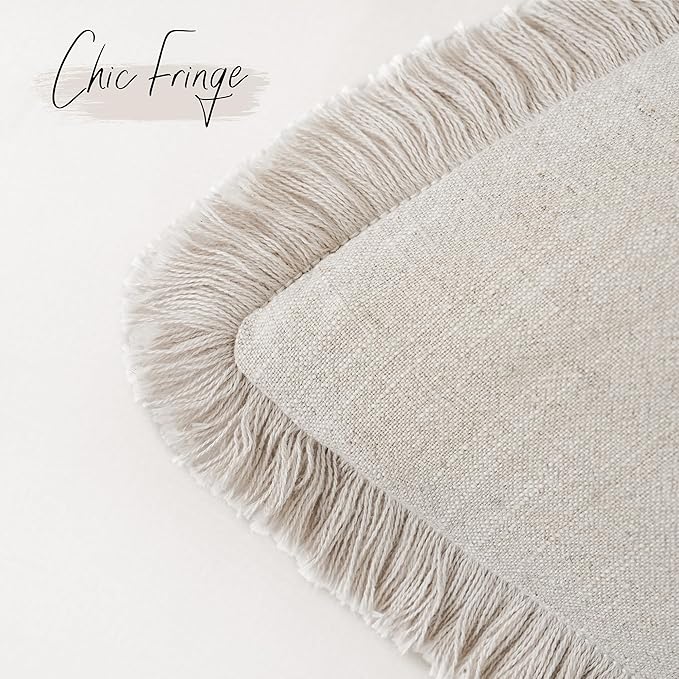 Foindtower Decorative Linen Fringe Throw Pillow Covers Cozy Boho Farmhouse Cushion Cover with Tassels Soft Accent Pillowcase for Chair Sofa Bed Living Room Home Decor, 16×16 Inch, 1PC, Natural Beige