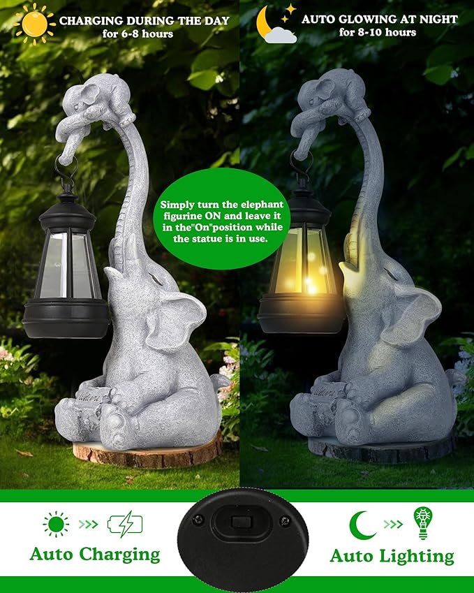 Solar Garden Statues Outdoor Decor- Yard Decorations for Patio, Balcony, Backyard, Lawn Ornaments - Elephants Figurines with LED Light- Unique Birthday House Warming Gifts for Women, Mom, Grandma
