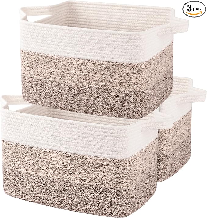 OIAHOMY Storage Basket, Woven Baskets for Storage, Cotton Rope Basket for toys,Towel Baskets for Bathroom - Pack of 3, Gradient Yellow