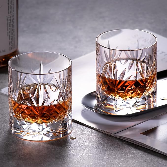 KAMMAK Crystal Whiskey Glasses Set of 2, Handcrafted 7.1oz Old Fashioned Glasses Stemless, Luxury Cocktail Glasses, Hand Blown Scotch Cup for Women, Men Gift for Rocks, Bourbon Barware, Bar