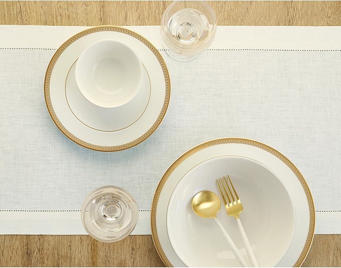 Solino Home Linen Ivory Table Runner 72 Inches Long - 100% Pure Linen Hemstitch Table Runner 14 x 72 Inch for Dresser, Dining, Fall, Autumn, Halloween, Thanksgiving - Classic Hemstitch