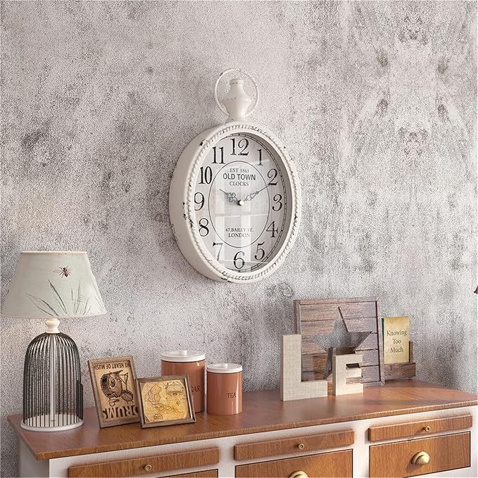 Menterry Small Retro Oval Wall Clock, Antique Old Design, White Vintage Style, Battery Operated Silent Decor Wall Clocks for Kitchen,Bedroom,Farmhouse,Bathroom (11.2" H x 6.7" W)