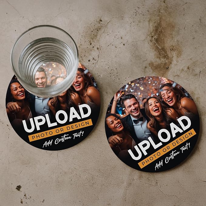 60 Pack, Personalized Drink Coasters, Custom Cardboard Coasters with Photo and Text, Design Your Own Coaster for Events, Parties, Bars, and Unique Gifts, 3.95" Round