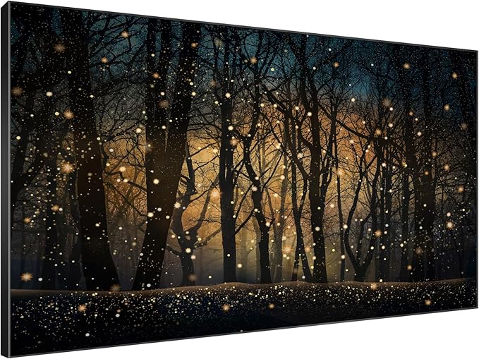 SIGNWIN 46"x72" Extra Large Framed Wall Art Magical Firefly Night Forest, Enchanted Woodland Scene for Home Living Room Bedroom Decor (Frame Assembly Required)