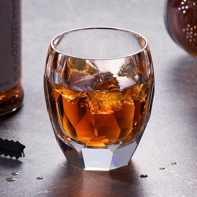 KAMMAK Crystal Whiskey Glasses Set of 2, Luxury 7.44oz Old Fashioned Glasses Stemless, Handcrafted Cocktail Glasses, Hand Blown Scotch Cup for Women, Men Gift for Bourbon Barware, Home Bar