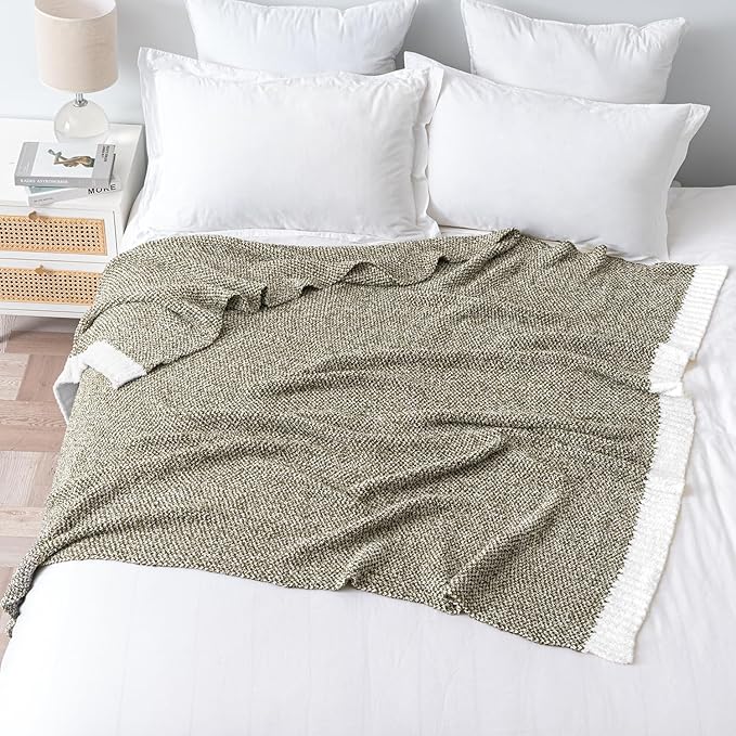 MIULEE Super Soft Throw Blanket for Couch, Olive Green Cozy Fluffy Warm Blankets Lightweight Knit Throw Blankets for Sofa, Bed, Chair, Living Room, Camping, Picnic, 60 x 80 inch