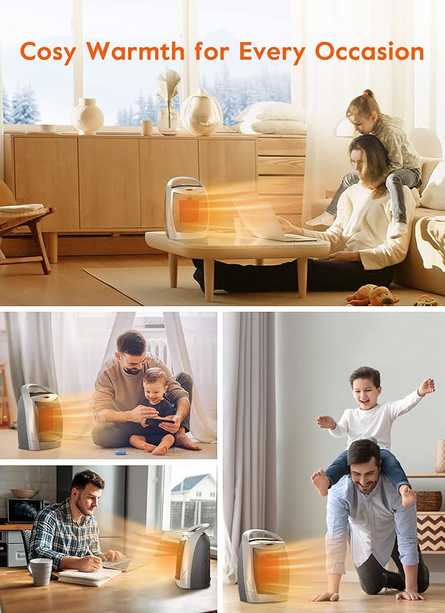 GiveBest Space Heaters for Indoor Use, Portable Heater with Thermostat, Timer, Eco Mode and Fan Mode, 1500W PTC Ceramic Fast Safety Heat for Bedroom Home