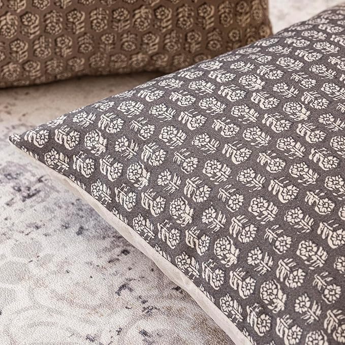 Foindtower Set of 2 Decorative Vintage Floral Print Throw Pillow Covers Neutral Modern Farmhouse Cushion Covers Boho Home Decor for Sofa Couch Chair Bedroom Living Room,24×24 Inch,Rustic Gray