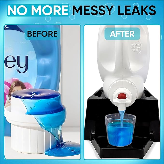 TidyFriend 3 Pack Laundry Detergent Dispenser with Tray & Strap, Laundry Soap Dispenser with Non-Slip Rubber Feet for Washing Room Organization, Easy Pour (Black)
