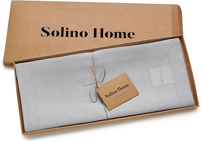 Solino Home Linen Soft Grey Table Runner 108 Inches Long - 100% Pure Linen 14 x 108 Inch Table Runner for Fall, Autumn, Thanksgiving - Fete