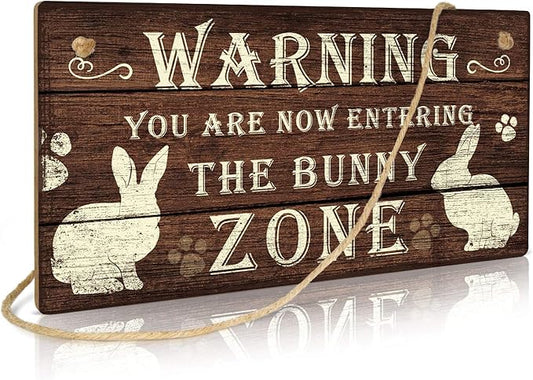 Putuo Decor Funny Rabbit Sign Bunny Rabbit Home Decor Gift Bunny Mom Bunny Lover 12 x 6 Inch (The Bunny Zone) Easter Decorations
