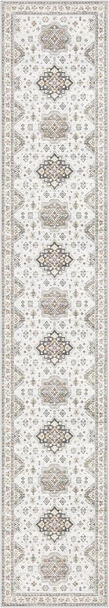 Washable 2.6x14 Runner Rug - Area Rugs Neutral Vintage Distressed Floral Farmhouse Boho Large Soft Floor Rug Indoor Carpet for Hallway Entryway Home - Blue Brown