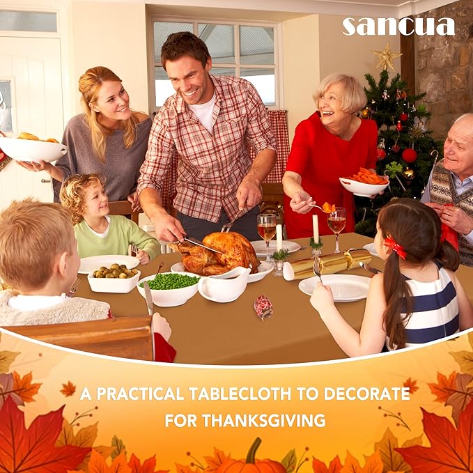 sancua Fall Tablecloth Rectangular - 60 x 84 Inch - Stain and Wrinkle Resistant Polyester Fabric Rectangle Table Cloth, Thanksgiving Table Cover for Dining Tables, Buffet Parties, Bronze