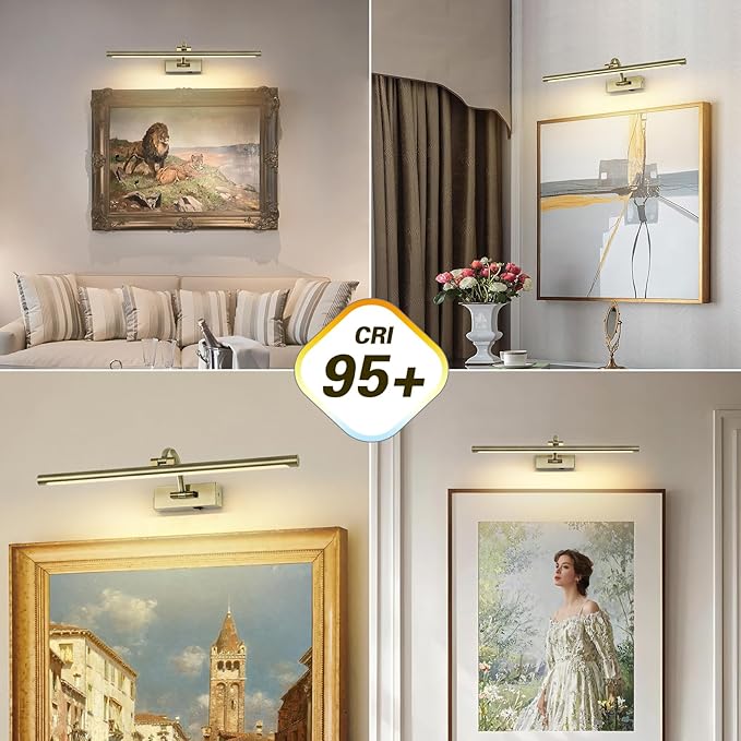 Wireless Picture Lights Rechargeable Gallery Lighting Battery Picture Frame Light with Remote and Timer, Adjustable Art Light for Paintings, Portraits, Antique Bronze Finish 24'' Inch 5W 2700K