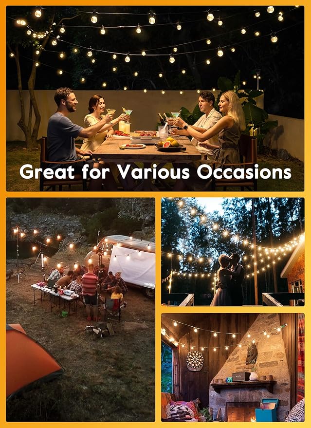 Brightown Outdoor Solar String Lights 34FT - LED G40 Pro Globe Patio Energy Saving with 11 Shatterproof Bulbs, 3 Light Modes Waterproof Hanging Lights for Christmas Outside Garden Backyard Party Decor