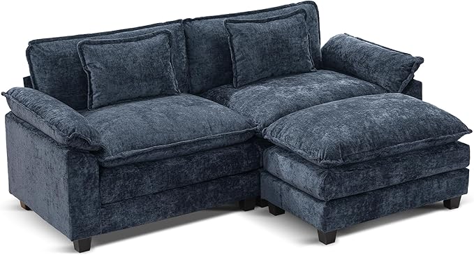 URRED Modular Sectional Sofa Comfy Cloud Couch, Modern Chenille Sofa Sleeper Deep Seat Couches with Ottoman/Pillows for Living Room (Blue, 82.6''- L Shape)