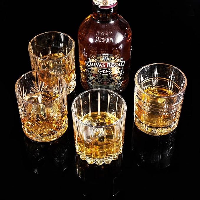 KANARS Whiskey Glasses Set of 4 - Multi Style Crystal Liquor Glasses 10 oz - Rocks Glass Barware For Scotch, Bourbon, Rum and Cocktail, Whisky Gifts for Men