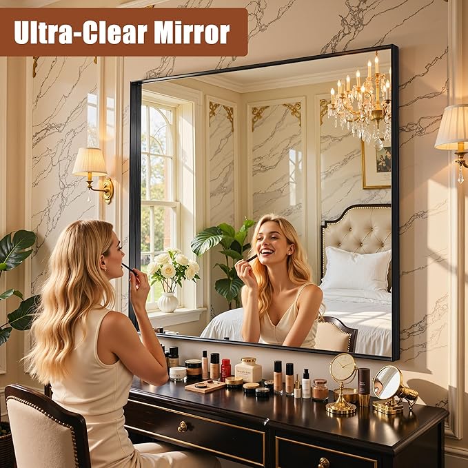 60"x28" Black Framed Bathroom Mirror, Large Rectangular Vanity Mirror, Aluminum Metal Frame, Wall Farmhouse Modern Wall-Mounted Mirrors for Bathroom, Bedroom, Living Room, Over Sink