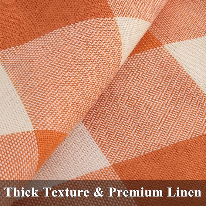 decorUhome Fall Orange and White Decorative Throw Pillow Covers 12x20 Set of 2, Lumbar Buffalo Plaid Check Farmhouse Cushion Covers with Stitched Edge for Autumn Harvest Couch Sofa Bed Home Decor