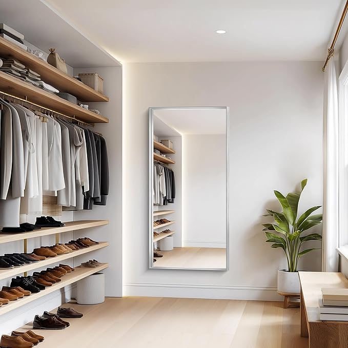 Silver Bathroom Mirror, 30x60 Inch Rectangular Deep Frame Mirror, Large Wall Mounted Bathroom Vanity Mirror Over Sink for Bedroom,Restroom, Living Room, Hangs Vertically or Horizontally