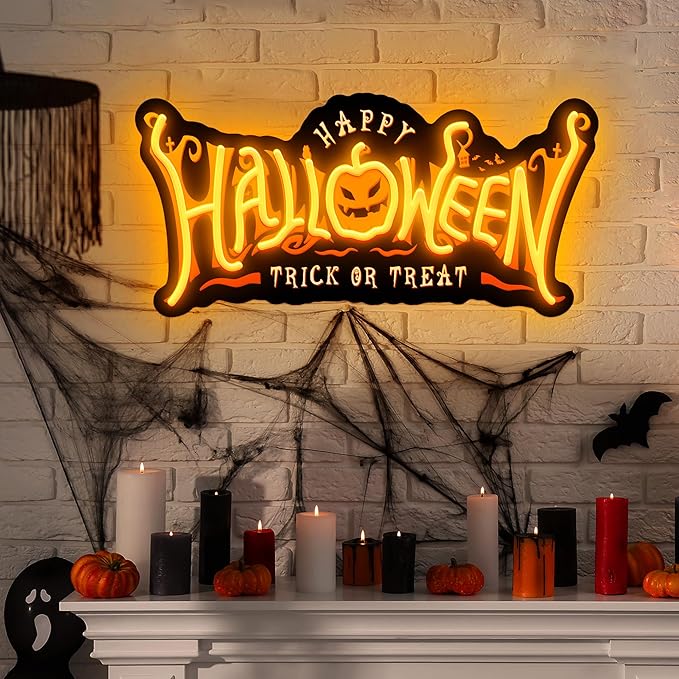 SELICOR Happy Halloween Neon Signs for Wall Decor,Halloween Pumpkin Neon Light Sign,USB Powered Light Up Acrylic LED Sign With Hooks for Bedroom,Kids Room,Living Room,Bar,Party,Halloween Decor