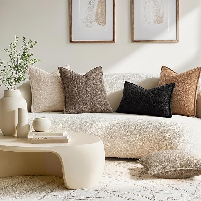 MIULEE Pack of 2 Decorative Textured Boucle Throw Pillow Covers 20x20 Inch Dark Brown Broadside Thick Boho Pillows for Farmhouse Accents Sofa Couch Bedroom Living Room Home Decor