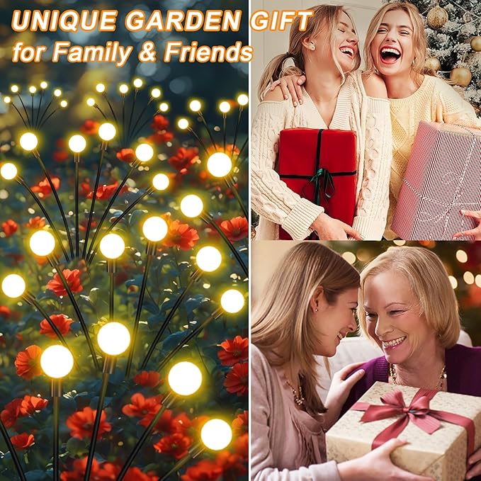 Solar Garden Lights Outdoor, 4 Pack Firefly Swaying Lights, Waterproof Garden Decor for Yard Patio Pathway Lawn, Gardening Gifts for Women Christmas Decoration