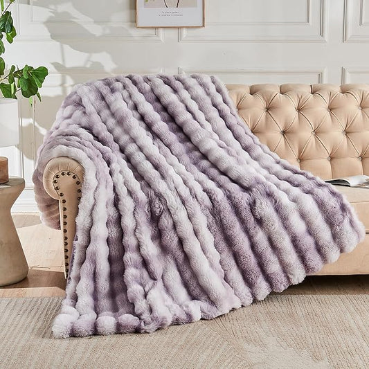 Lotus Karen Faux Fur Throw Blanket Tie-Dye Purple - Big Bubble Rabbit Fluff Blanket for Couch,Small Fluffy Fuzzy Cozy Blanket,Thick Furry Plush Shaggy Blankets,60x80 Inches