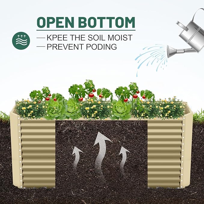 Land Guard 6x3x3ft Rectangular Galvanized Raised Garden Beds, Large-Capacity Metal Planter Box Outdoor, Durable Deep Raised Garden Bed 3ft Tall, Raised Beds for Gardening Vegetables, Cream Yellow