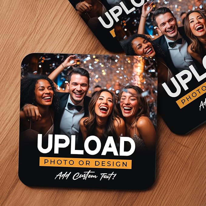 60 Pack Personalized Drink Coasters, Custom Cardboard Coasters with Photo and Text, Design Your Own Coaster for Events, Parties, Bars, and Unique Gifts, 3.95" Square, Design 7