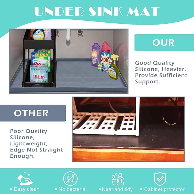 URMONA Waterproof Silicone Under Sink Mat 40'' x 22'' Shelf Liner for Kitchen and Bathroom, Cabinet and Counter Protector, Storage and Organizers, Litter Mat, Pet Cat Puppy Essentials(Cream)