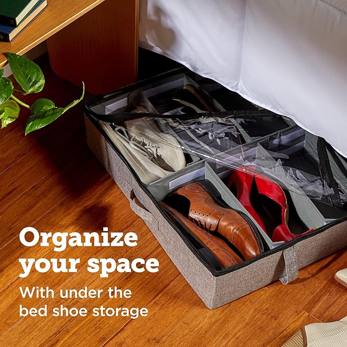 storageLAB Slim Under Bed Storage Containers, Closet Organizers with Sturdy Handles for Clothes, Comforters, and Accessories, Use Under or at the End of the Bed - 2 Pack, Adjustable Dividers, Grey