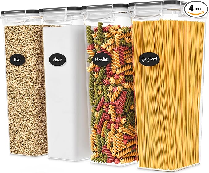 Airtight Food Storage Containers with Lids Set of 4-95 fl. oz Pasta storage Containers, BPA Free Plastic Spaghetti container - Air Tight Canisters for Kitchen Pantry Organization