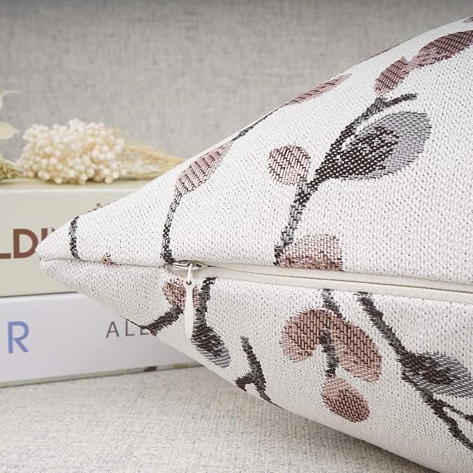 YOUR SMILE Classical Embroidery Jacquard Farmhouse Oblong Rectangle Chenille Red Leaf Decorative Throw Pillow Case,12x20 inch