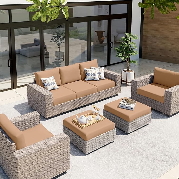 hyha Waterproof Couch Cushion Covers, Stretch Sofa Couch Seat Slipcover for Dog Washable, Non-Slip Waterproof Outdoor Cushion Covers for Patio Furniture Replacement (1 Piece for Large, Camel)