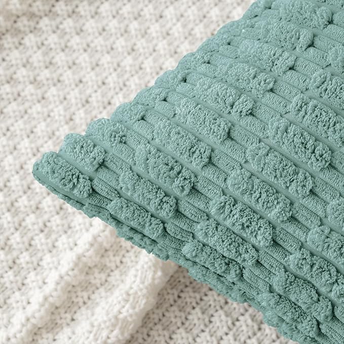 MIULEE Pack of 2 Corduroy Decorative Throw Pillow Covers 16x16 Inch Soft Boho Striped Pillow Covers Modern Farmhouse Home Decor for Summer Sofa Living Room Couch Bed Teal Green