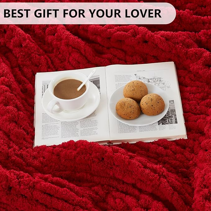 L'AGRATY Chunky Knit Blanket - Soft Chenille Yarn Throw - 60x80 inch: Handmade Thick Cable Crochet Blanket - Large Chunky Yarn Rope Knot Throw for Couch, Sofa, Bed, Home Decor