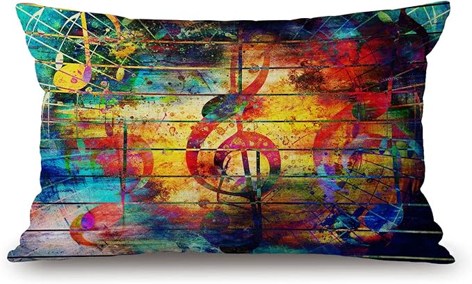 Farmhouse Decorative Outdoor Throw Pillow Covers for Couch Sofa Bed Colorful Collage with Music Notes and The Violin Clef Pillow Cover Modern Decor Pillow Case 12 x 20 Inch