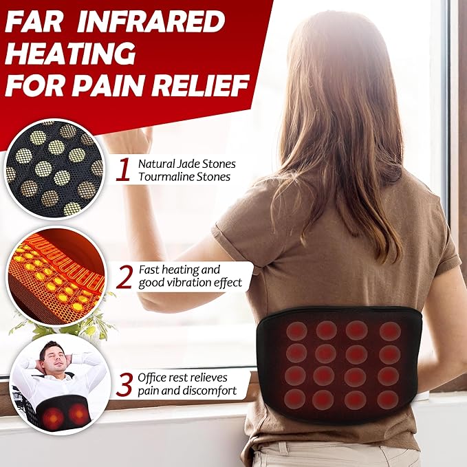 UTK Vibrating Far Infrared Heating Pad for Back Pain Relief, Hot to 159℉, Lower Back Massager Gift for Women Men, FSA-HSA Eligible, 3 Vibration, 16 Timers Auto-Off, 20 Jades, 35-55" Adjustable Size