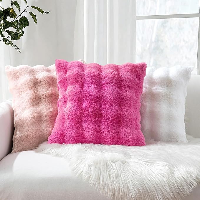 MIULEE Pack of 2 Decorative Pillow Covers Thick Soft Plush Faux Fur Lumbar Throw Pillows Luxury Home Decor for Couch Bedroom Living Room Sofa,12x20 Inch Hot Pink